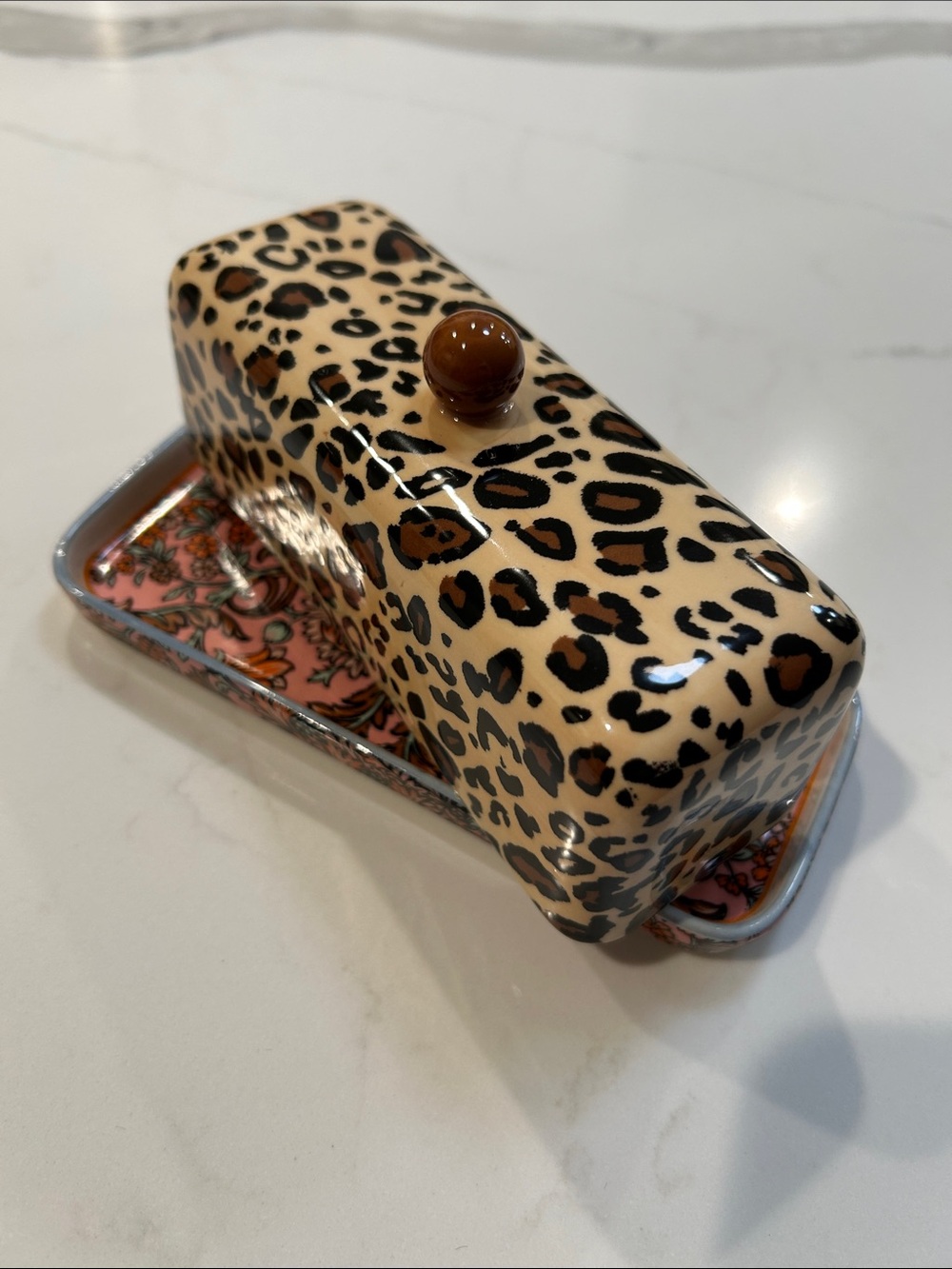 Anthropologie Leopard Print Ceramic Butter Dish